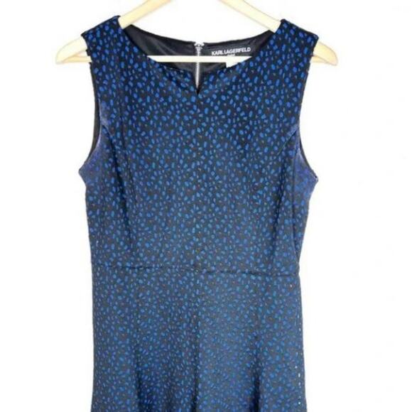 Karl Lagerfeld Blue Black Laser Cut Out Fit Flare Dress Size 4 Skater Retro Y2K - Picture 6 of 7